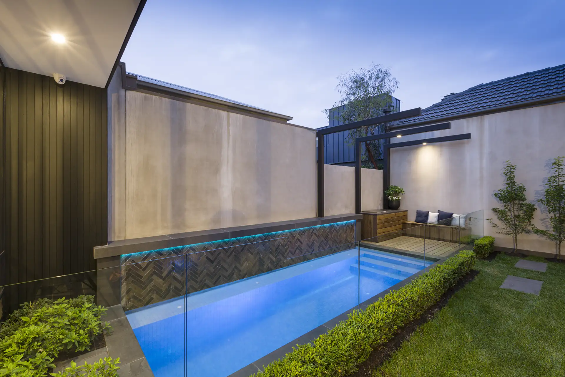 Modern backyard swimming pool