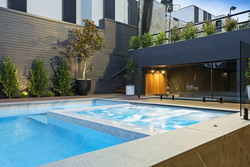 Modern backyard pool and spa